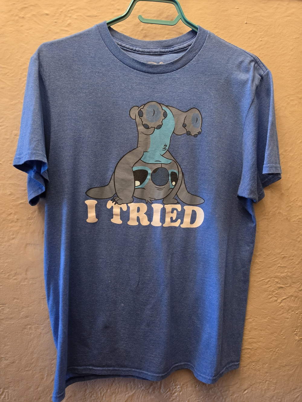 Disney Stitch “I Tried” Graphic T-Shirt Blue Lilo & Stitch Tee Size M